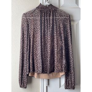 Wild Fable NWOT Mesh Leopard Print Mock Neck Blouse w/ Cami - Brown
